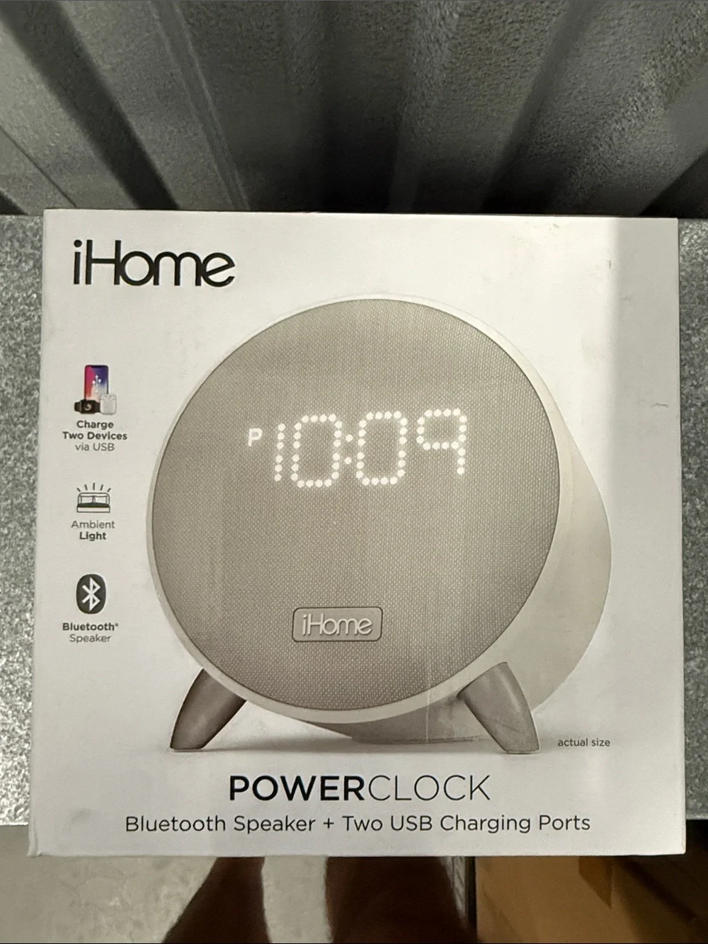 iHome PowerClock Bluetooth Speaker Alarm Clock - White and Silver
